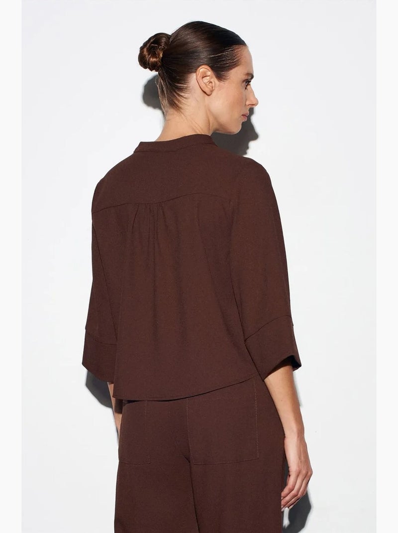 Blouse en crêpe col mao dilvin Marron chocolat - Kiabi