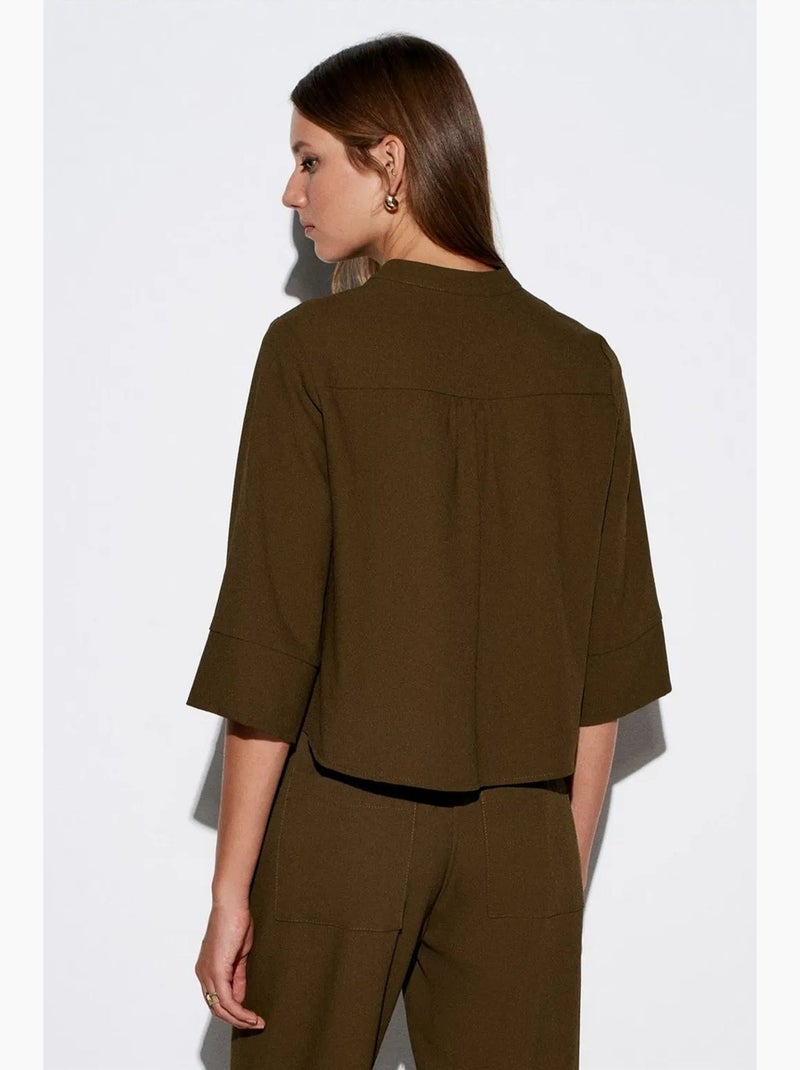Blouse en crêpe col mao dilvin Vert kaki - Kiabi