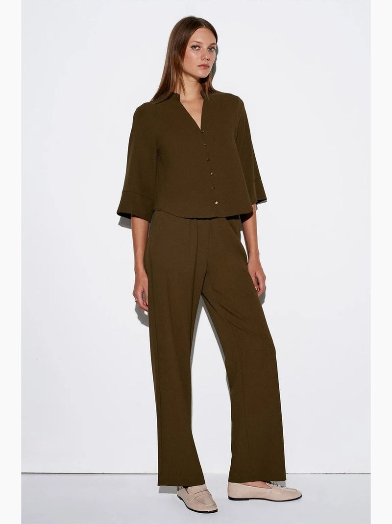 Blouse en crêpe col mao dilvin Vert kaki - Kiabi