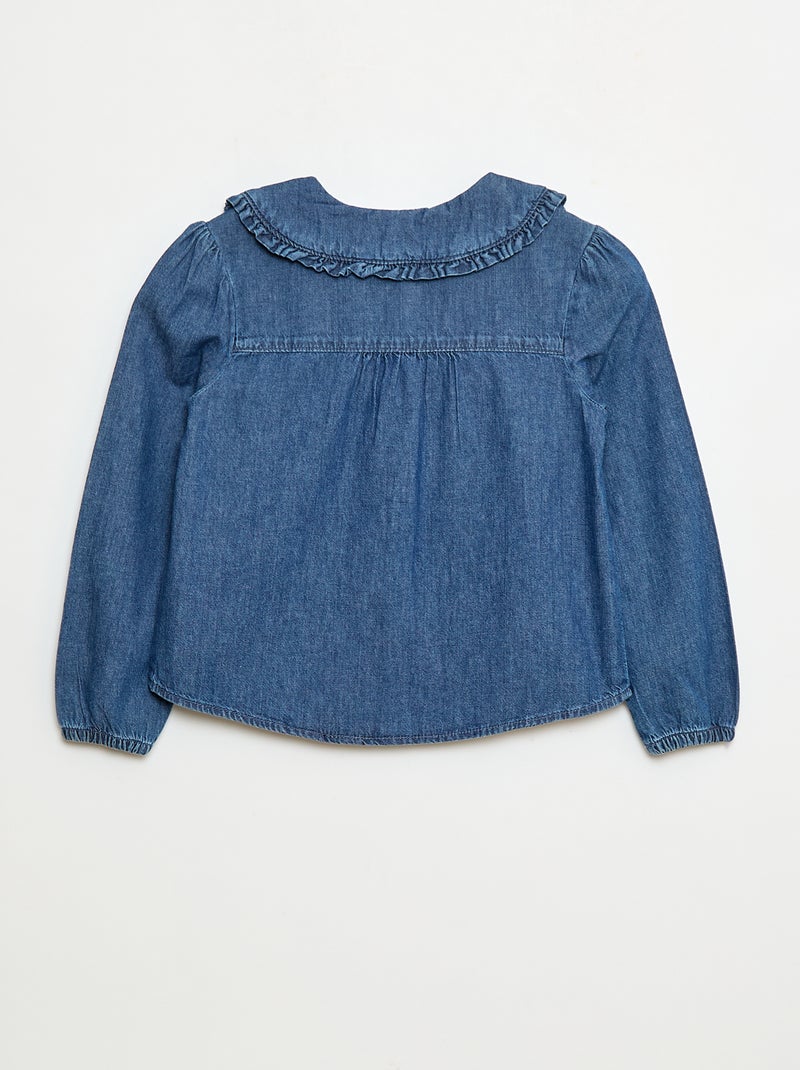 Blouse en denim avec col claudine Bleu - Kiabi