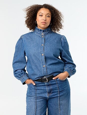 Blouse en denim avec col montant volanté