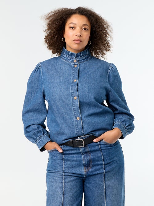 Blouse en denim avec col montant volanté - Kiabi