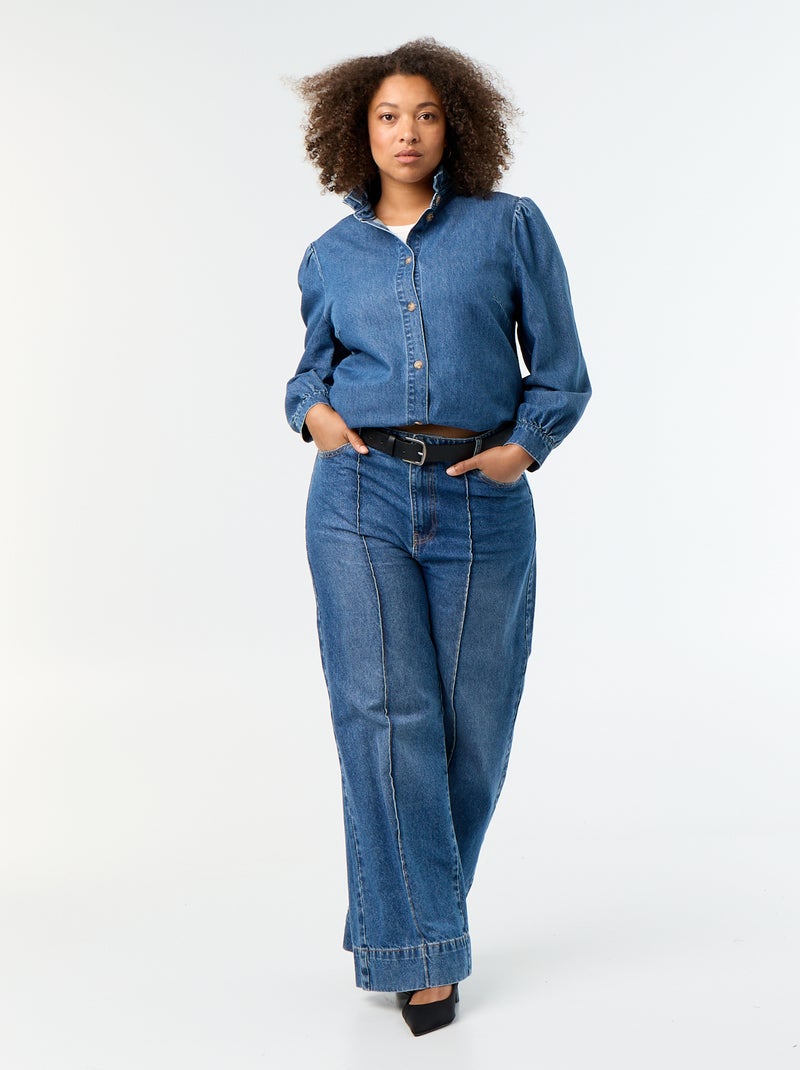 Blouse en denim avec col montant volanté Bleu - Kiabi
