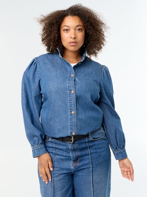 Blouse en denim avec col montant volanté - Kiabi