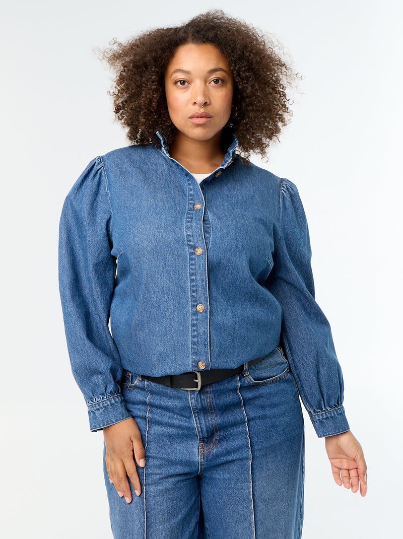 Blouse en denim avec col montant volanté Bleu - Kiabi