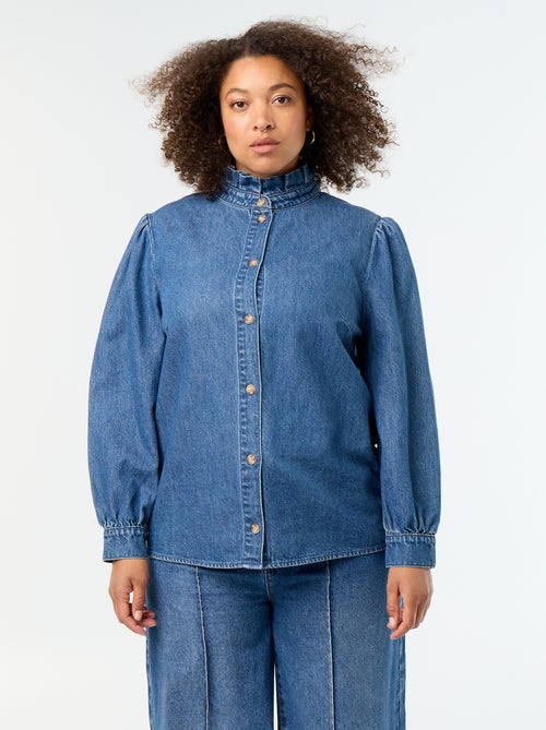 Blouse en denim avec col montant volanté - Kiabi