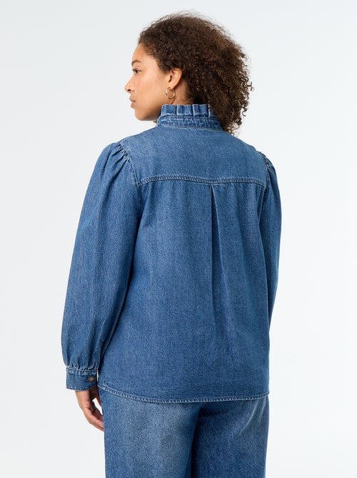 Blouse en denim avec col montant volanté - Kiabi