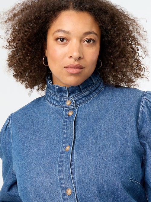Blouse en denim avec col montant volanté - Kiabi