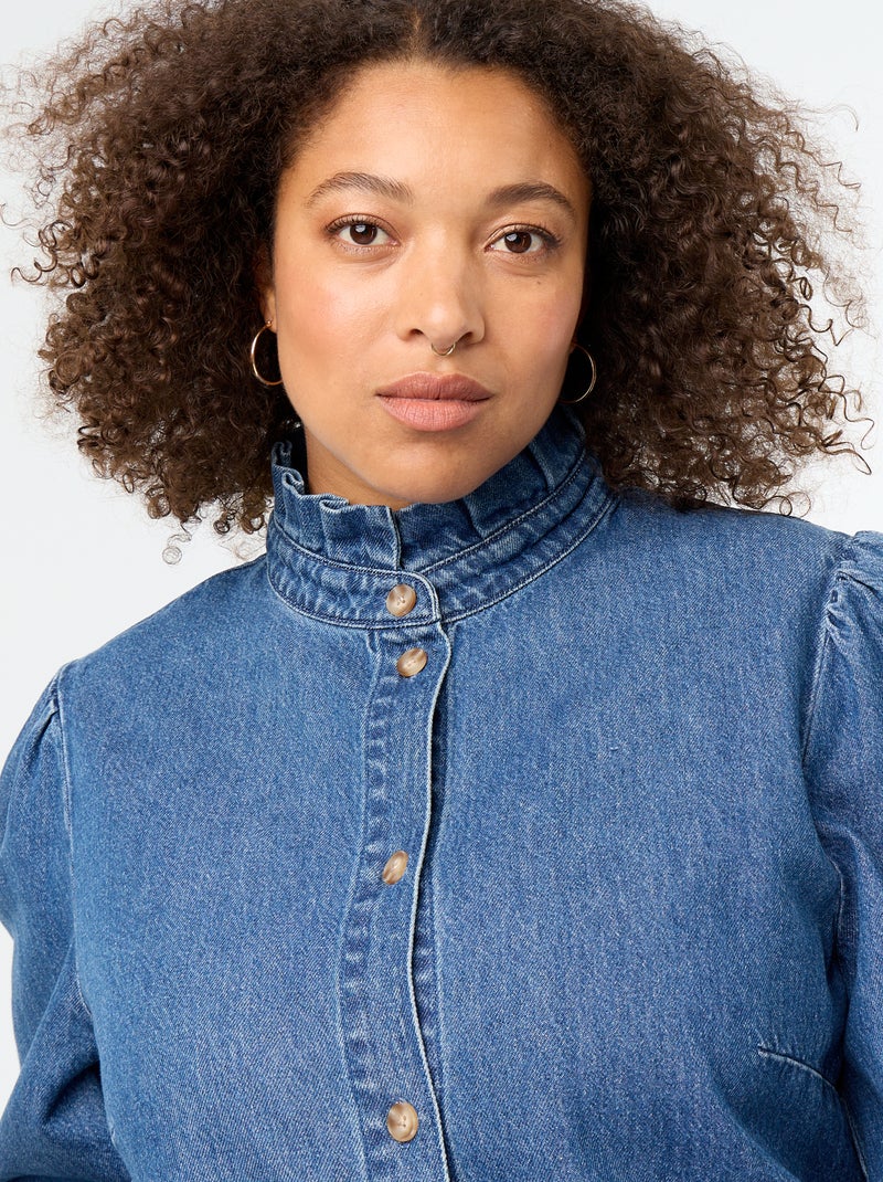 Blouse en denim avec col montant volanté Bleu - Kiabi