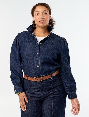 Blouse en denim avec col montant volanté