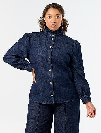 Blouse en denim avec col montant volanté