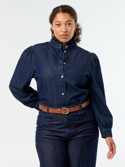Blouse en denim avec col montant volanté - Kiabi Blouse en denim avec col montant volanté - Kiabi