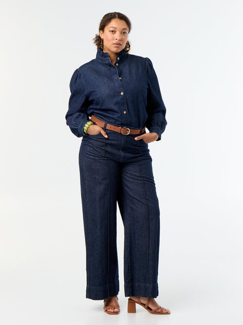 Blouse en denim avec col montant volanté - Kiabi Blouse en denim avec col montant volanté - Kiabi