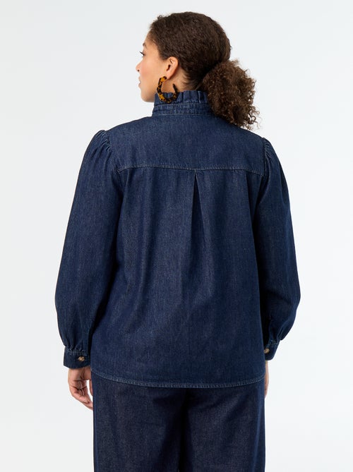 Blouse en denim avec col montant volanté - Kiabi Blouse en denim avec col montant volanté - Kiabi