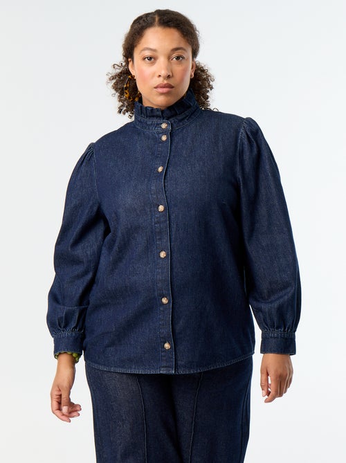 Blouse en denim avec col montant volanté - Kiabi Blouse en denim avec col montant volanté - Kiabi