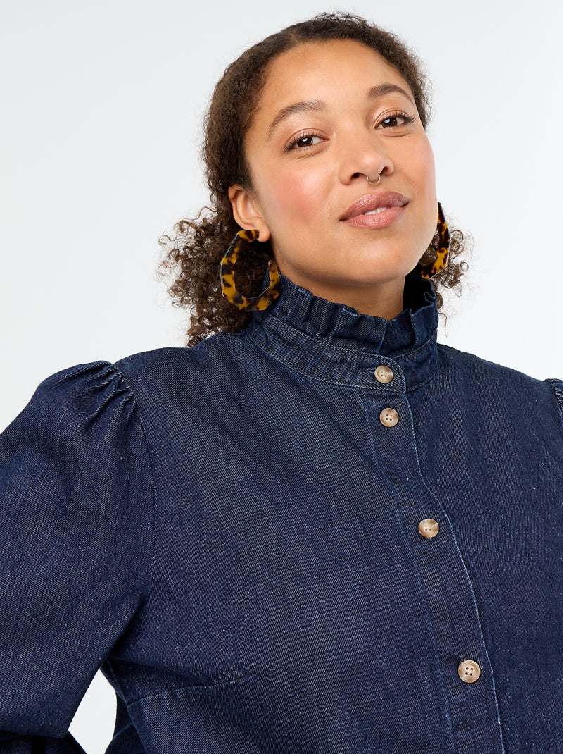 Blouse en denim avec col montant volanté Bleu - Kiabi