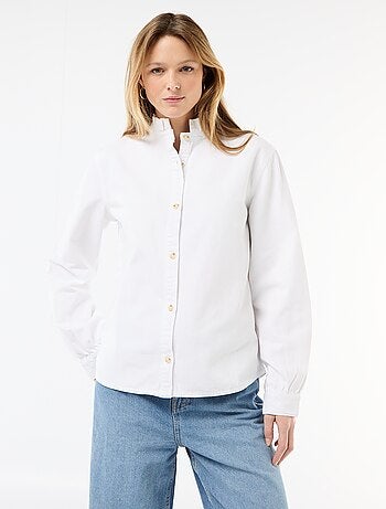 Blouse en denim avec col volanté