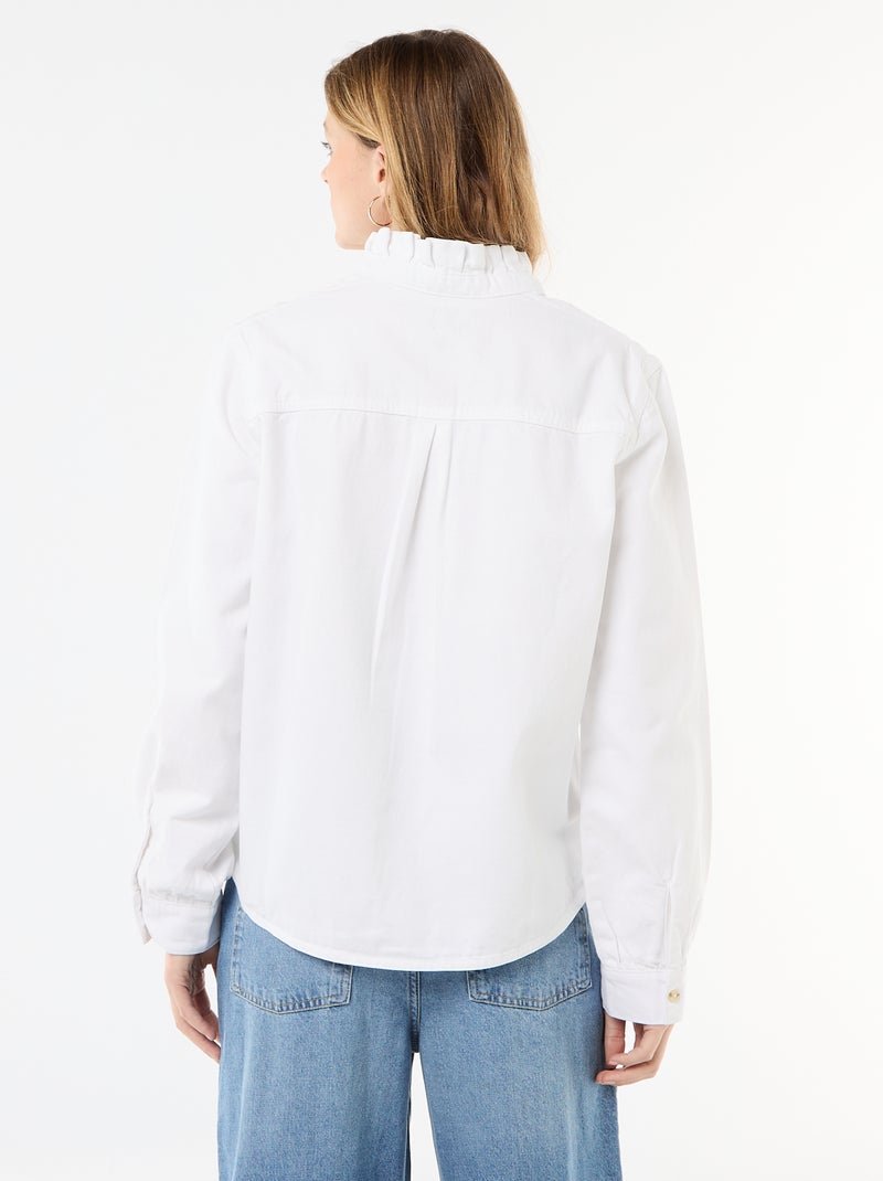 Blouse en denim avec col volanté Blanc - Kiabi