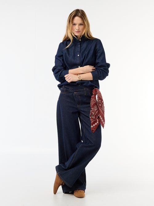 Blouse en denim avec col volanté - Kiabi