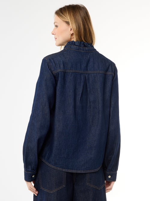 Blouse en denim avec col volanté - Kiabi