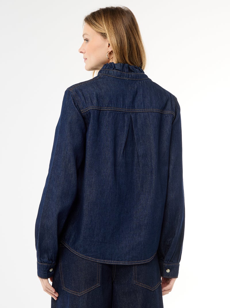Blouse en denim avec col volanté Bleu - Kiabi