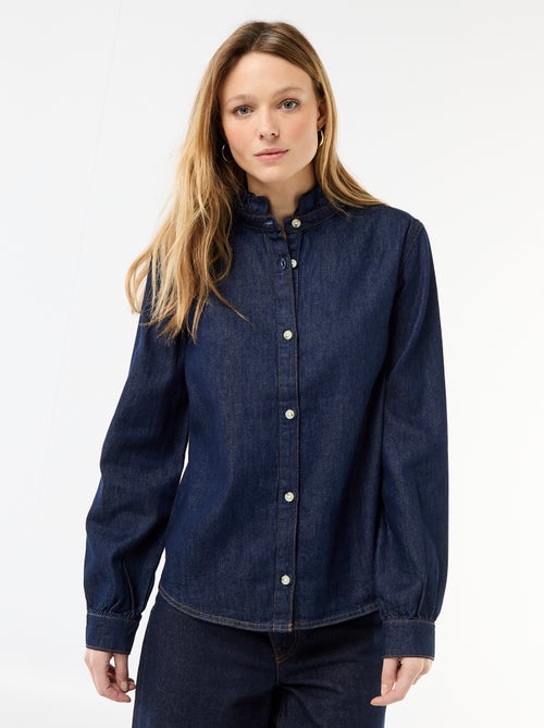 Blouse en denim avec col volanté - Kiabi