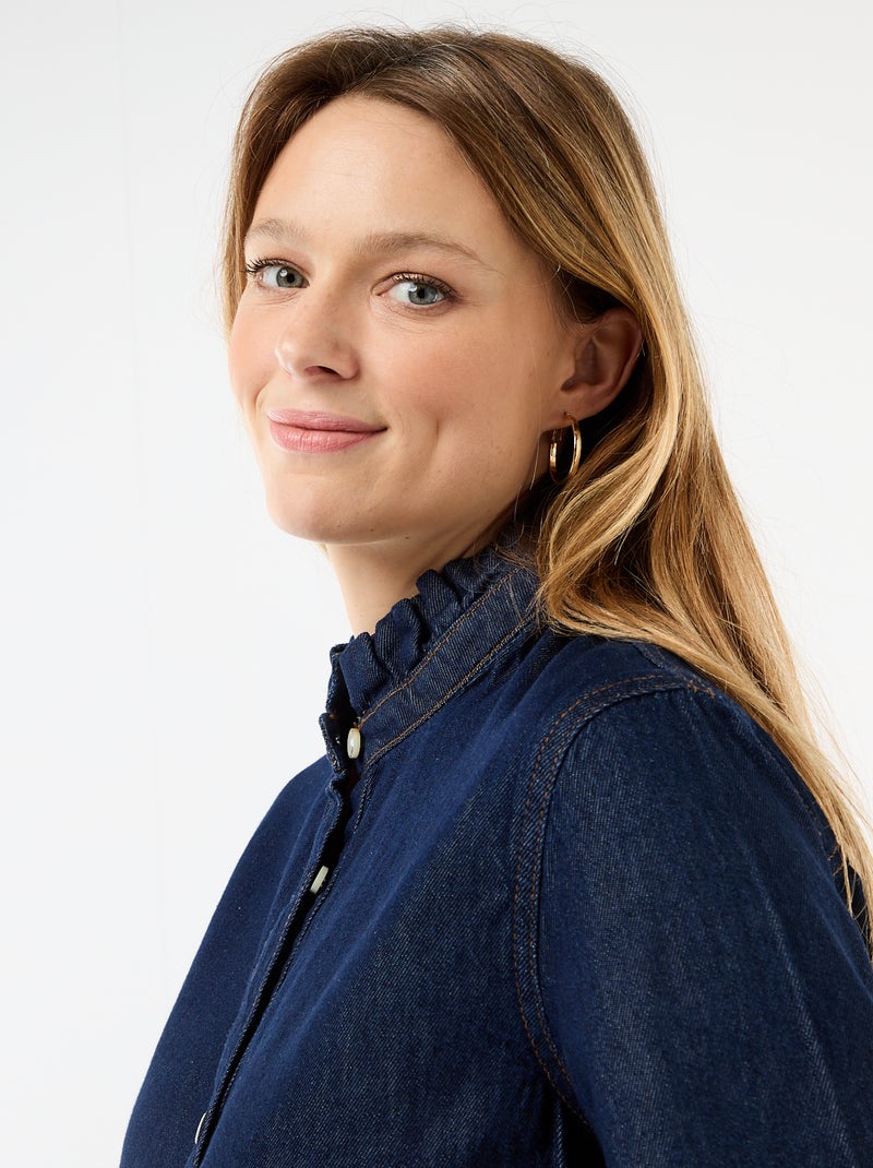 Blouse en denim avec col volanté Bleu - Kiabi