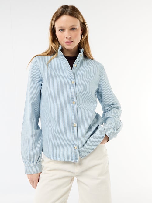 Blouse en denim avec col volanté - Kiabi