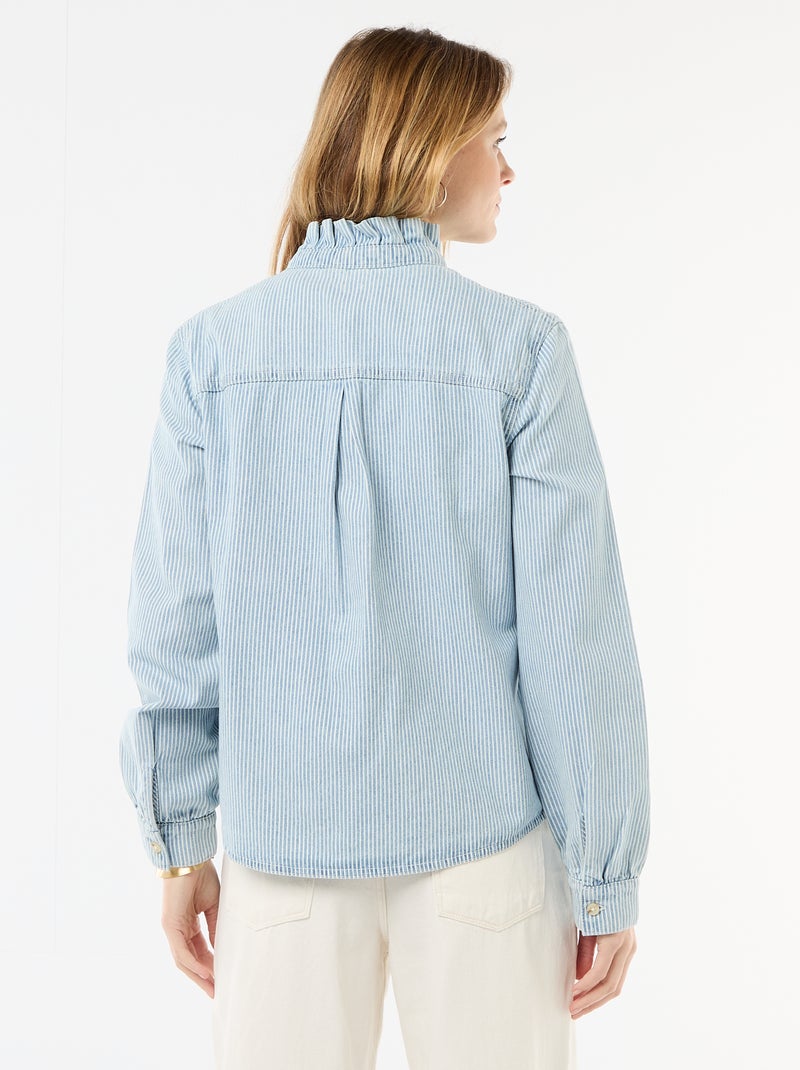 Blouse en denim avec col volanté Bleu - Kiabi