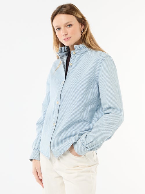 Blouse en denim avec col volanté - Kiabi