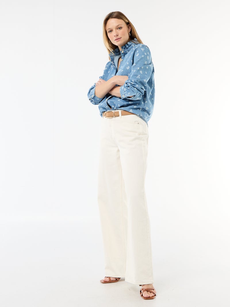 Blouse en denim avec col volanté Bleu - Kiabi