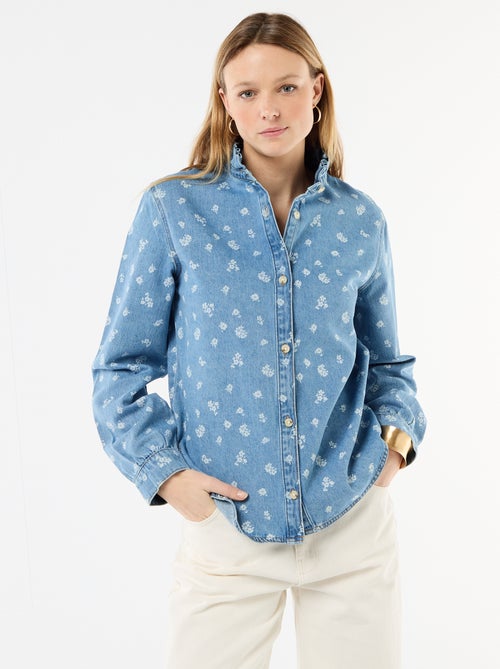 Blouse en denim avec col volanté - Kiabi