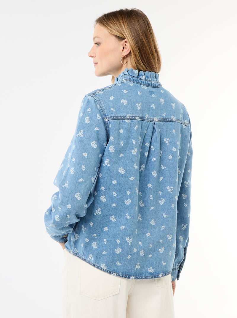 Blouse en denim avec col volanté Bleu - Kiabi