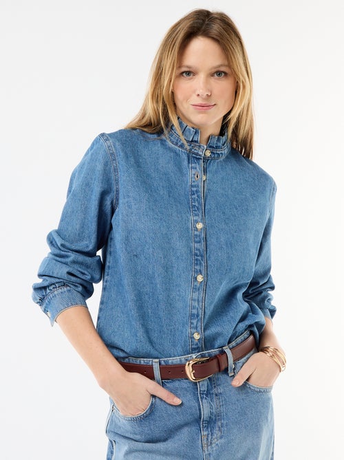 Blouse en denim avec col volanté - Kiabi