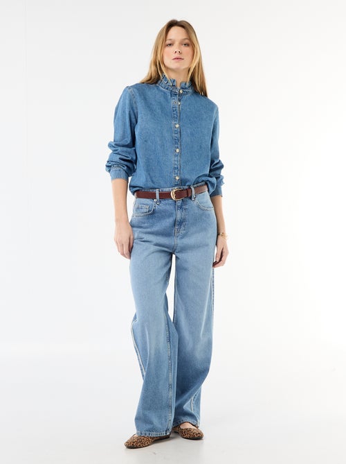 Blouse en denim avec col volanté - Kiabi