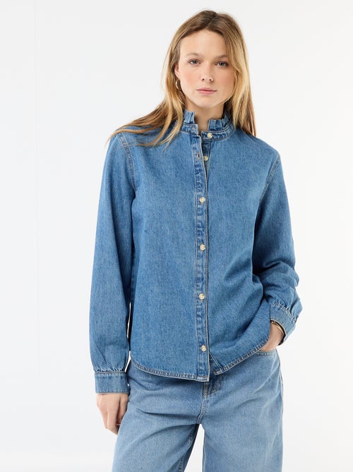 Blouse en denim avec col volanté - Kiabi