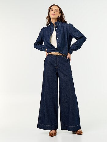 Blouse en denim avec col volanté