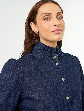 Blouse en denim avec col volanté