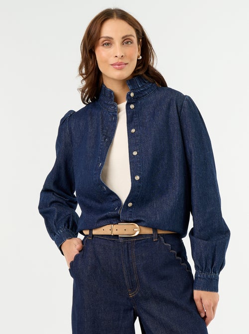Blouse en denim avec col volanté - Kiabi Blouse en denim avec col volanté - Kiabi