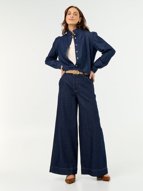 Blouse en denim avec col volanté - Kiabi Blouse en denim avec col volanté - Kiabi