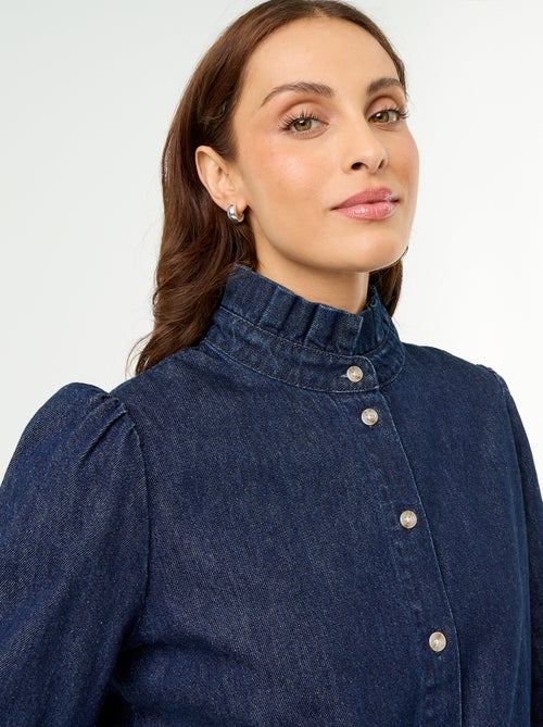 Blouse en denim avec col volanté - Kiabi Blouse en denim avec col volanté - Kiabi