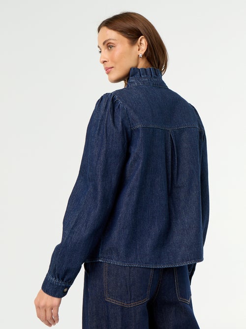 Blouse en denim avec col volanté - Kiabi Blouse en denim avec col volanté - Kiabi