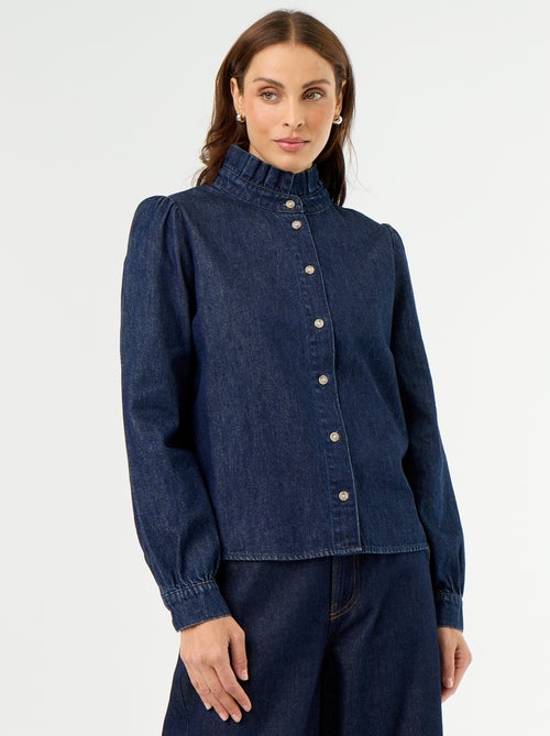 Blouse en denim avec col volanté - Kiabi Blouse en denim avec col volanté - Kiabi