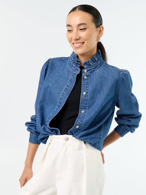 Blouse en denim avec col volanté - Kiabi