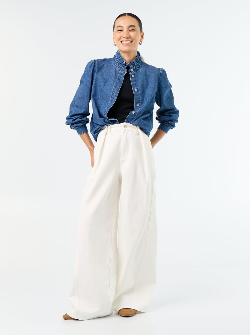 Blouse en denim avec col volanté Bleu - Kiabi