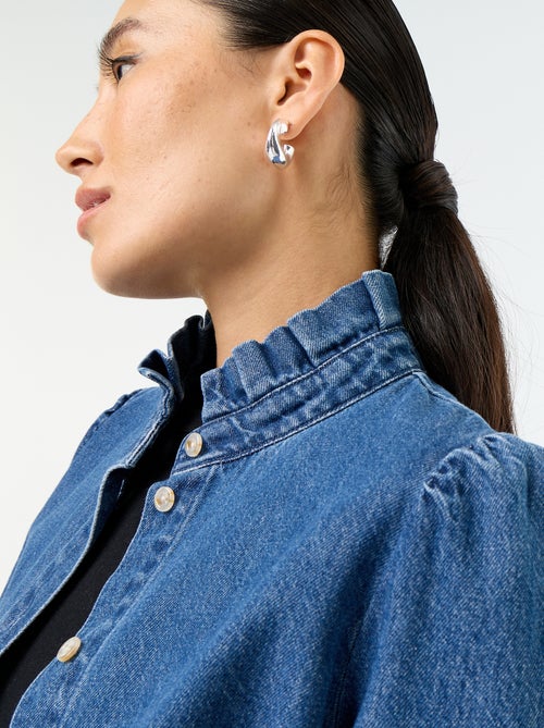 Blouse en denim avec col volanté - Kiabi