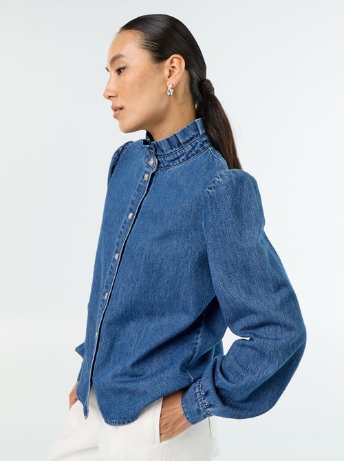 Blouse en denim avec col volanté - Kiabi