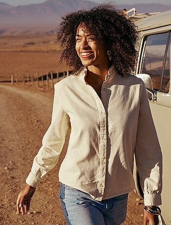 Blouse en denim avec col volanté