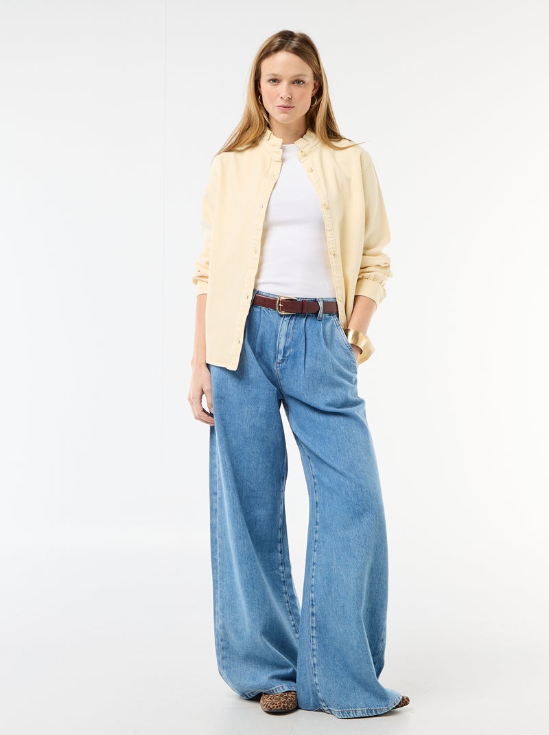 Blouse en denim avec col volanté Jaune - Kiabi