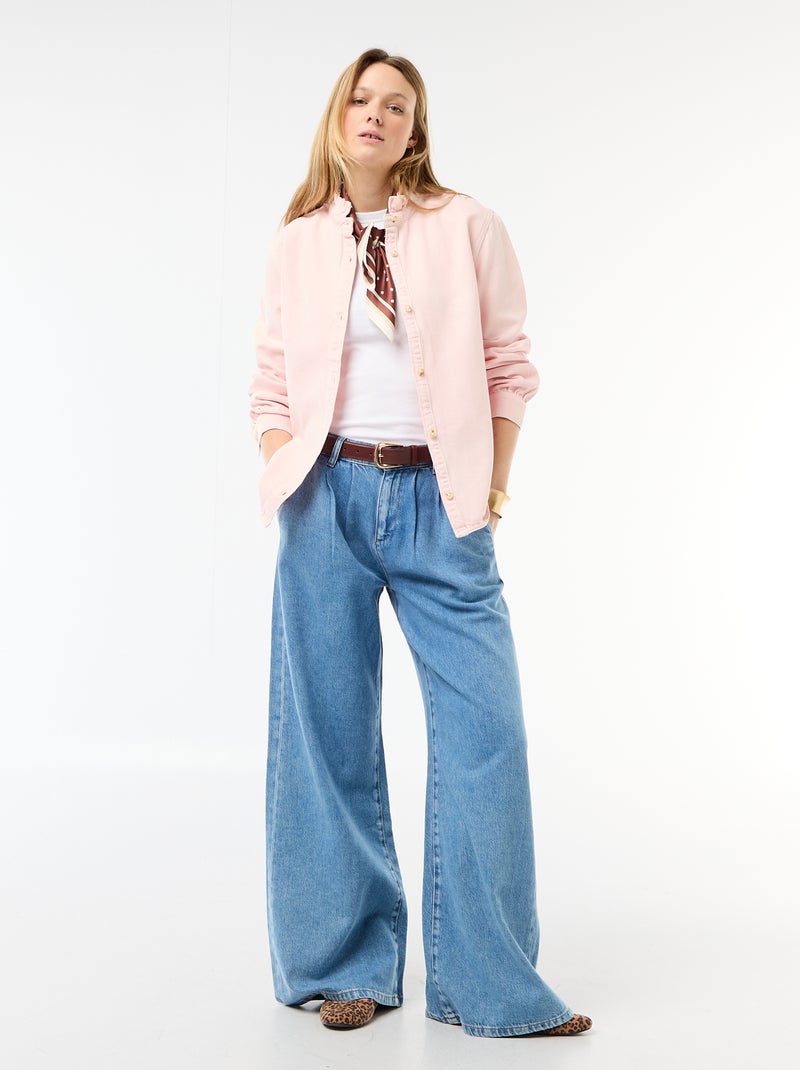 Blouse en denim avec col volanté Rose - Kiabi